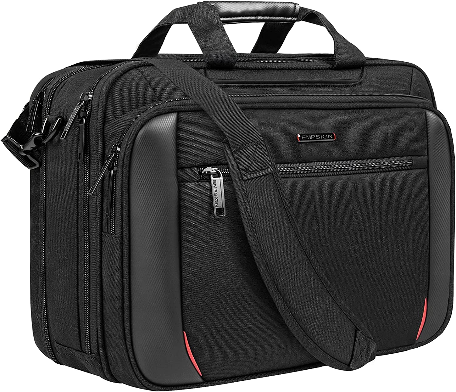 230816024706658_1 EMPSIGN Laptop Case Briefcase, 17.3 Inch Laptop Bag Expandable Messenger Bag for Men & Women Water Repellent, RFID Blocking Shoulder Bag Canvas Bag for Work, Business Commute Travel School-Black - Image 1